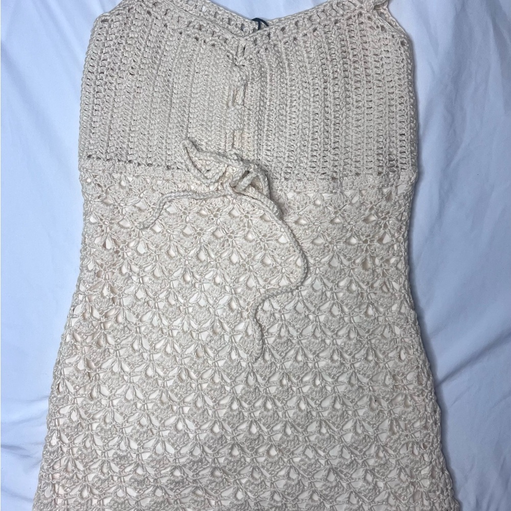 Cream Crochet Sleeveless Dress
